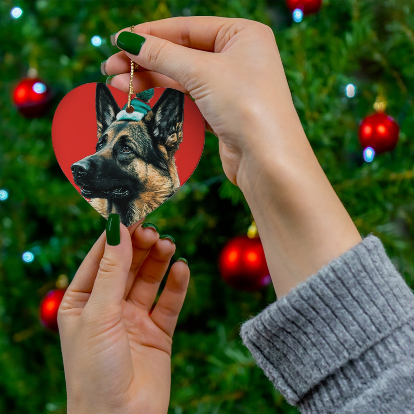 German Shepherd Xmas Tree Ornament - A regal German Shepherd holiday ornament, a loyal companion to adorn your Christmas tree with festive spirit and love.