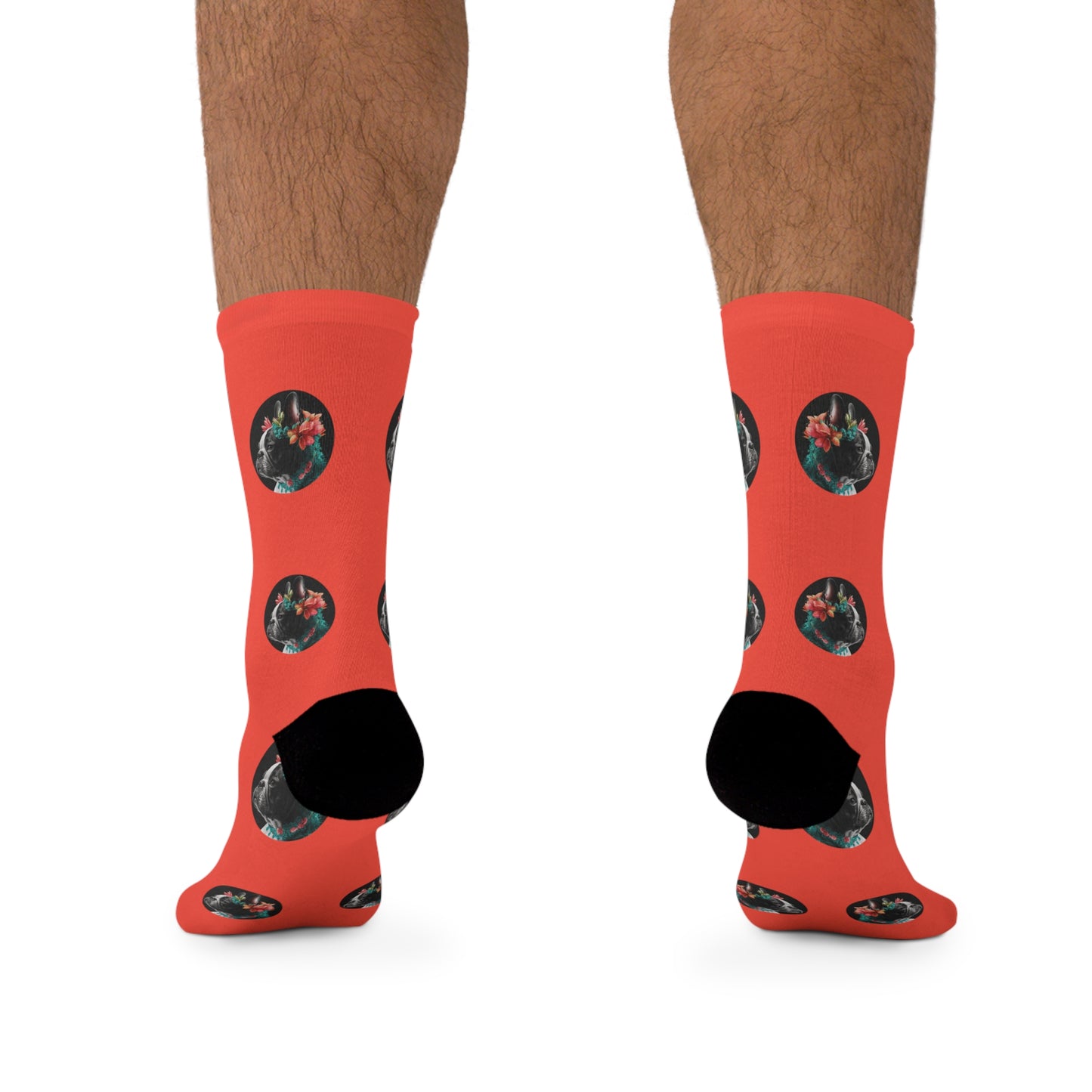Tropical Frenchie Paradise: French Bulldog on Vibrant Coral Novelty Socks