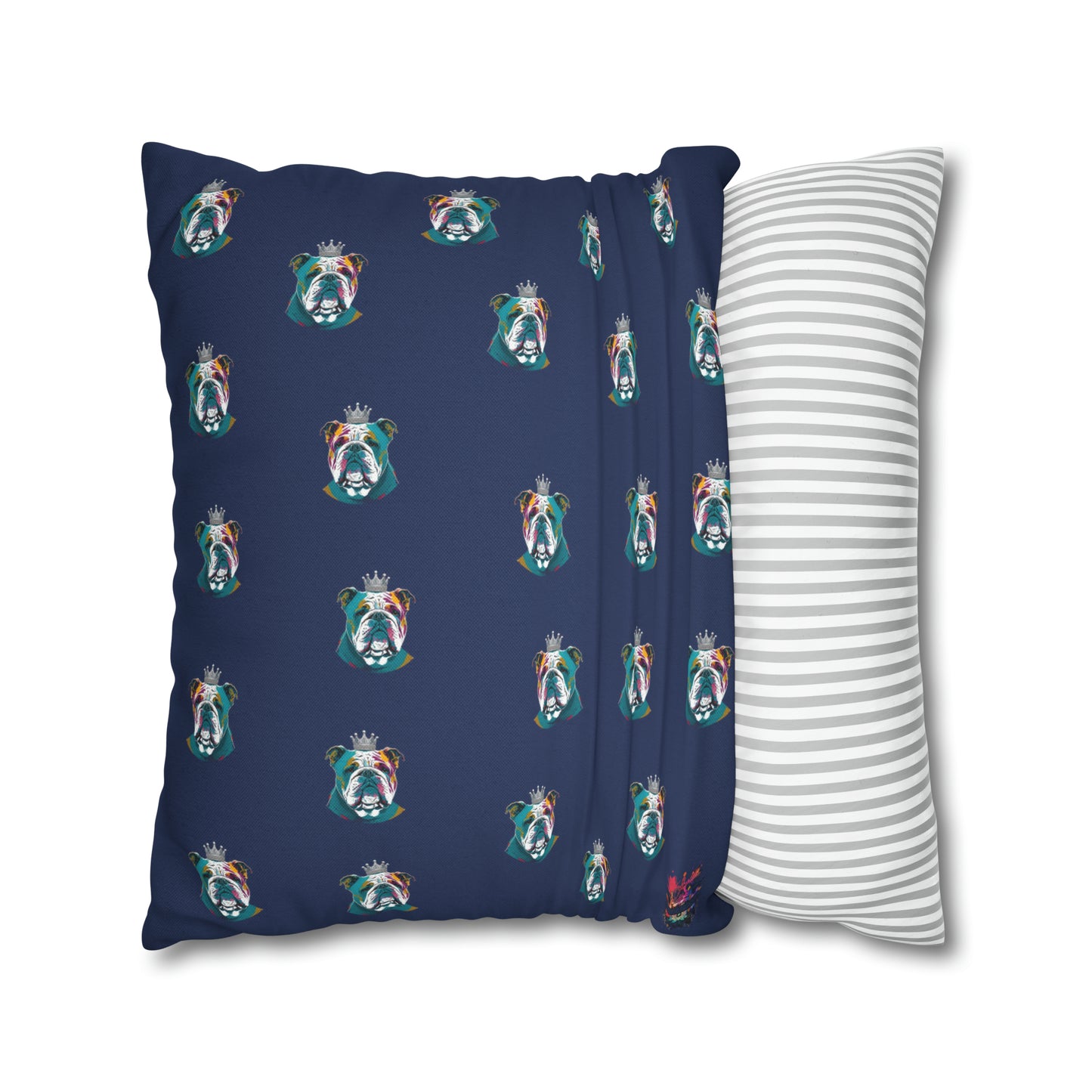 PopArt British Bulldog Cushion on Navy Blue