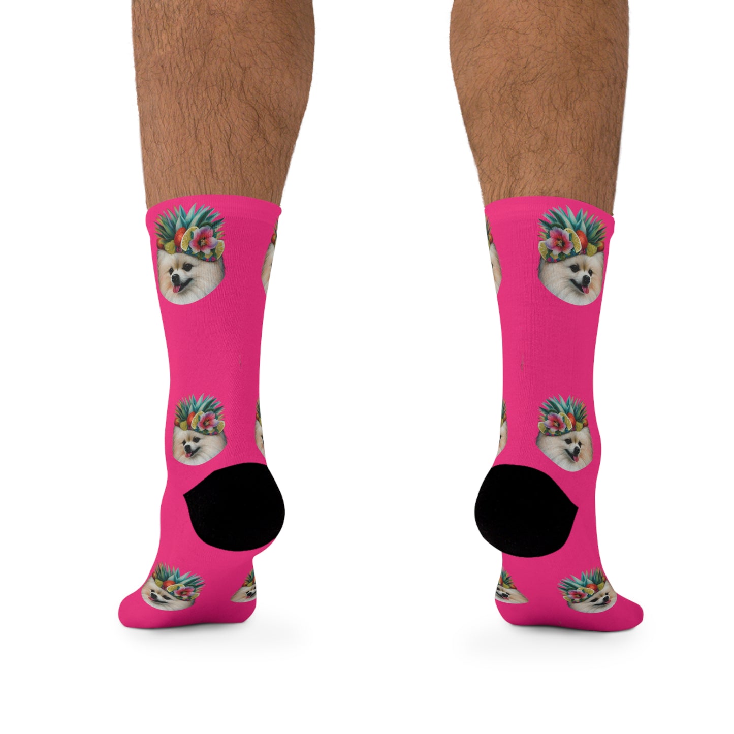 Tropical Pomeranian Paradise: Vibrant Pink Novelty Socks