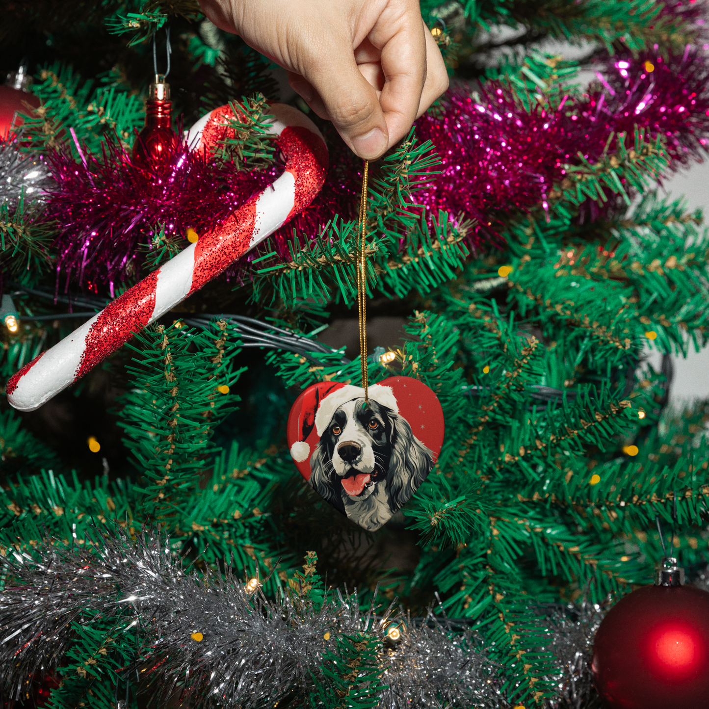 Christmas Cocker Spaniel PopArt Ornament - Circle or Square ππβπ¦ΊπΌοΈ