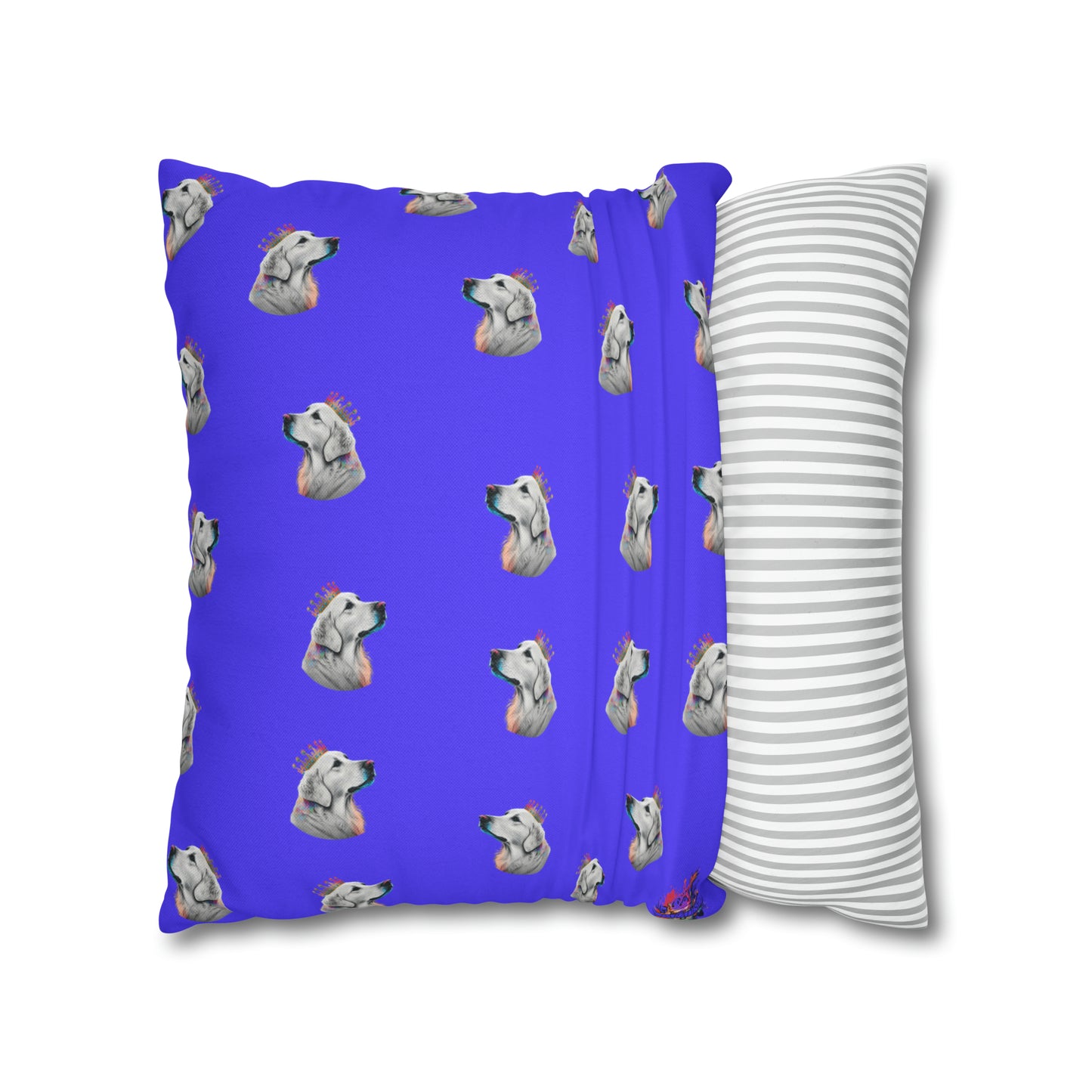 Regal Golden Retriever with Colorful Crown Cushion Cover