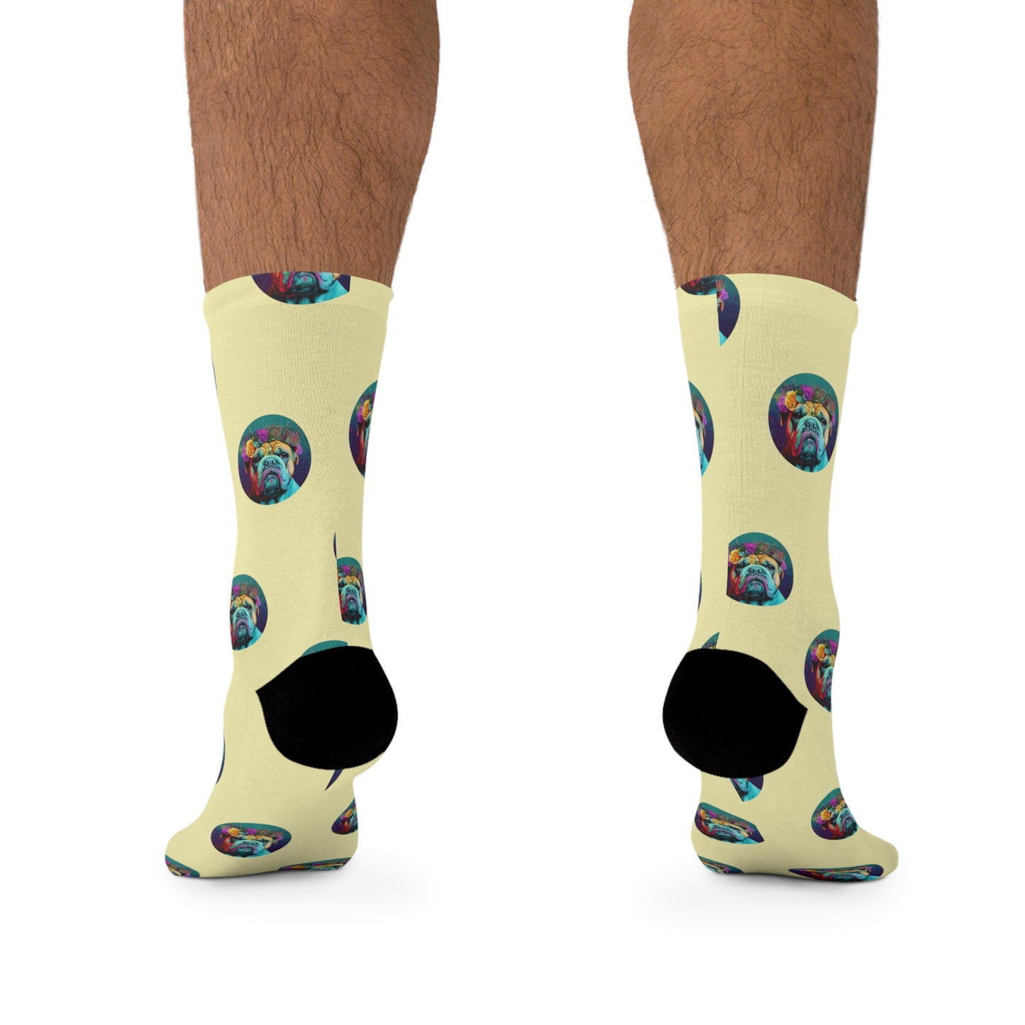 Colorful Pop Art British Bulldog Socks on Cream