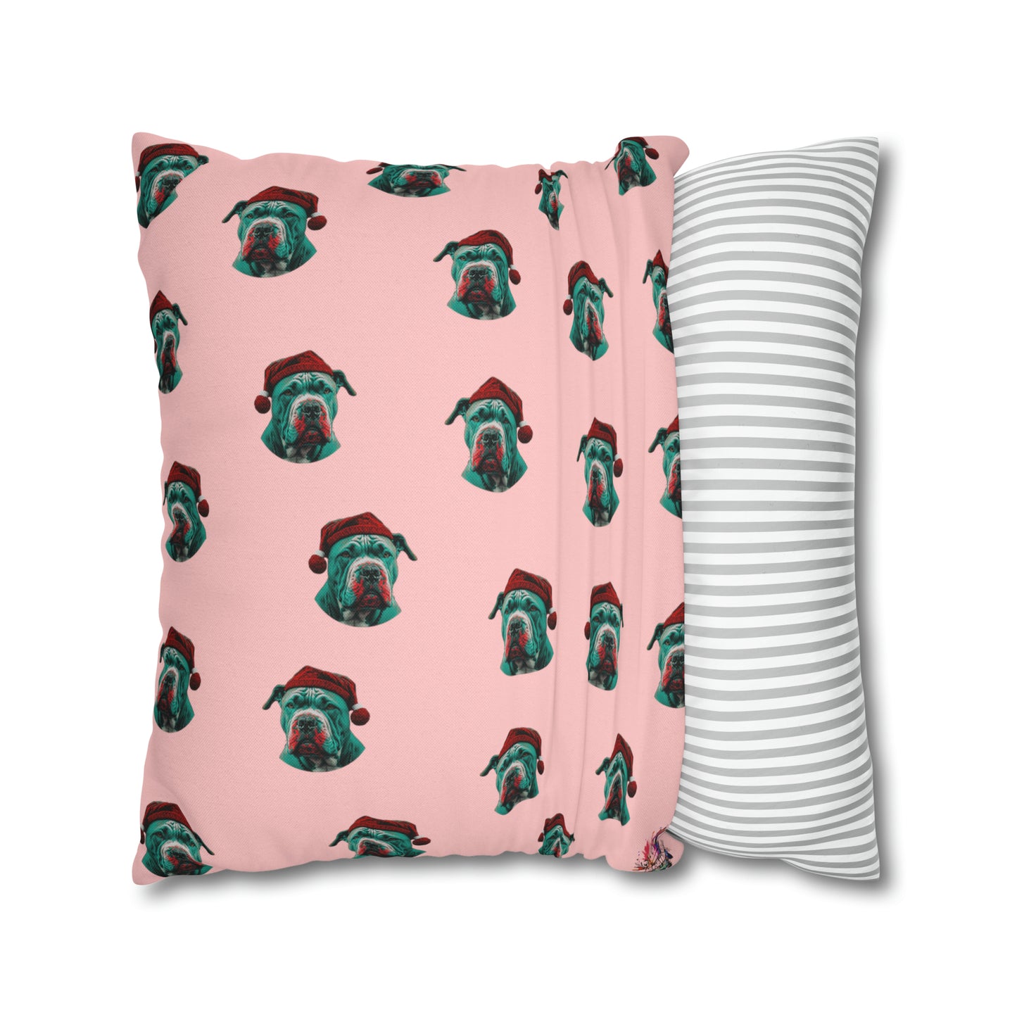 Christmas X-Bully Cushion Cover on Pastel Pink Background