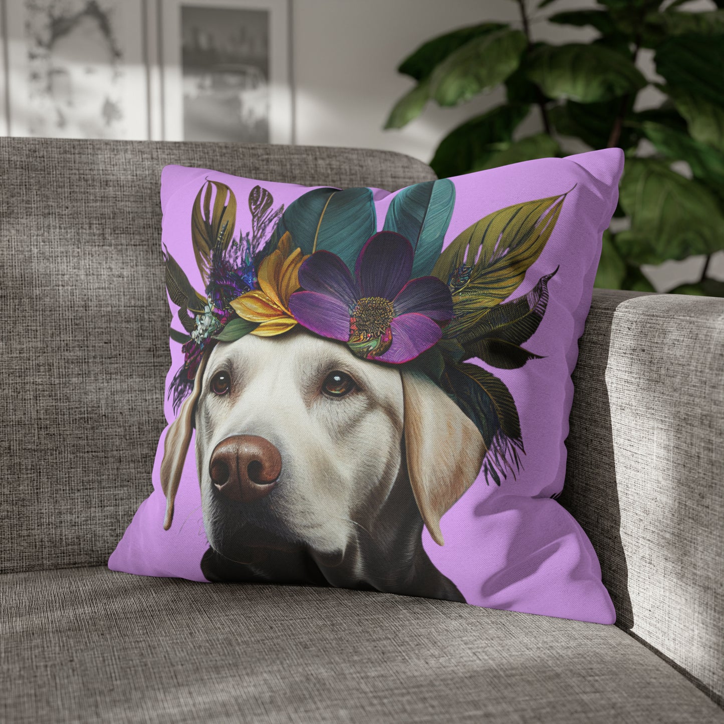 Tropical Crown White Golden Retriever Cushion Cover