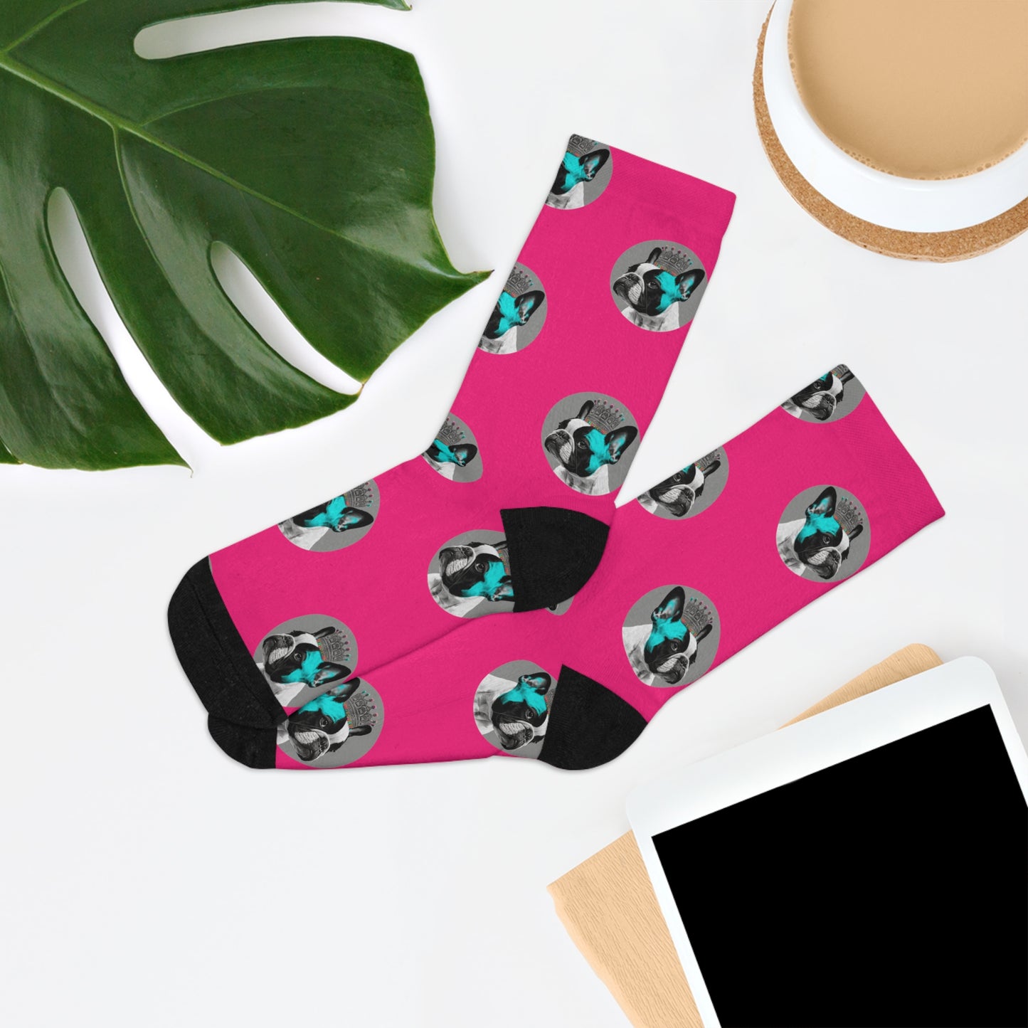 Pop Art Frenchie on Vibrant Pink Novelty Socks