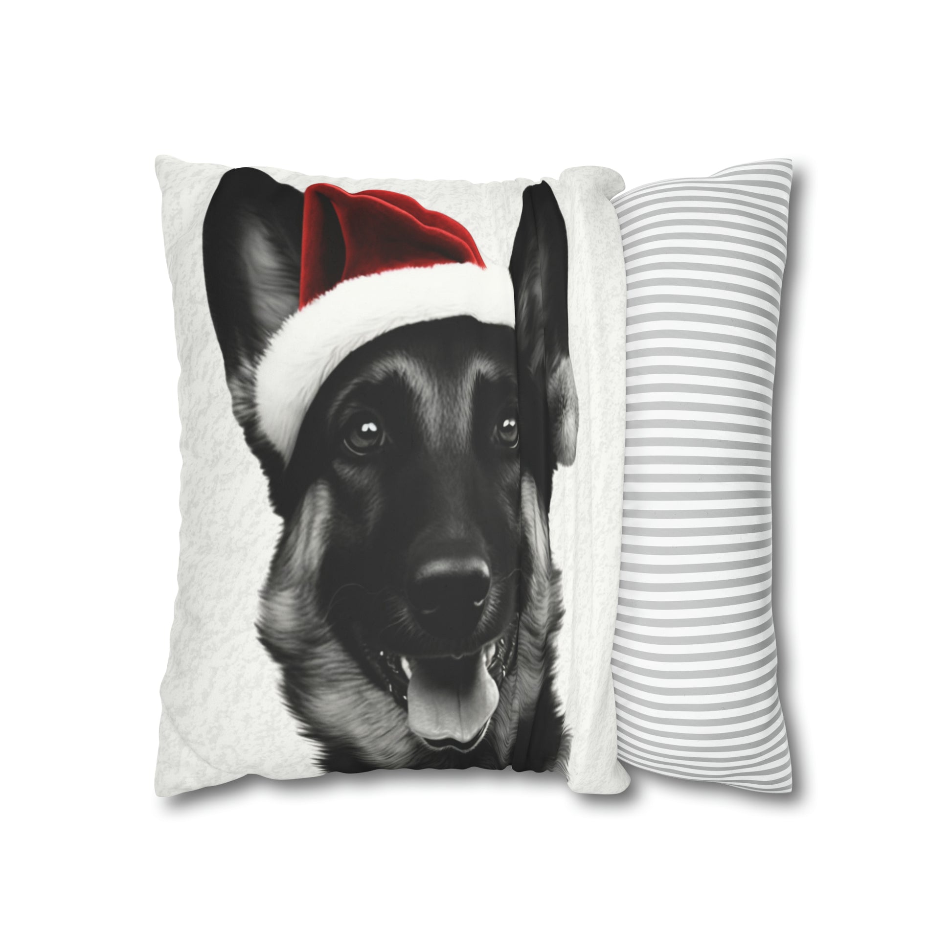 German Shepherd Xmas Cushion Cover in White - Festive Holiday Home Decor