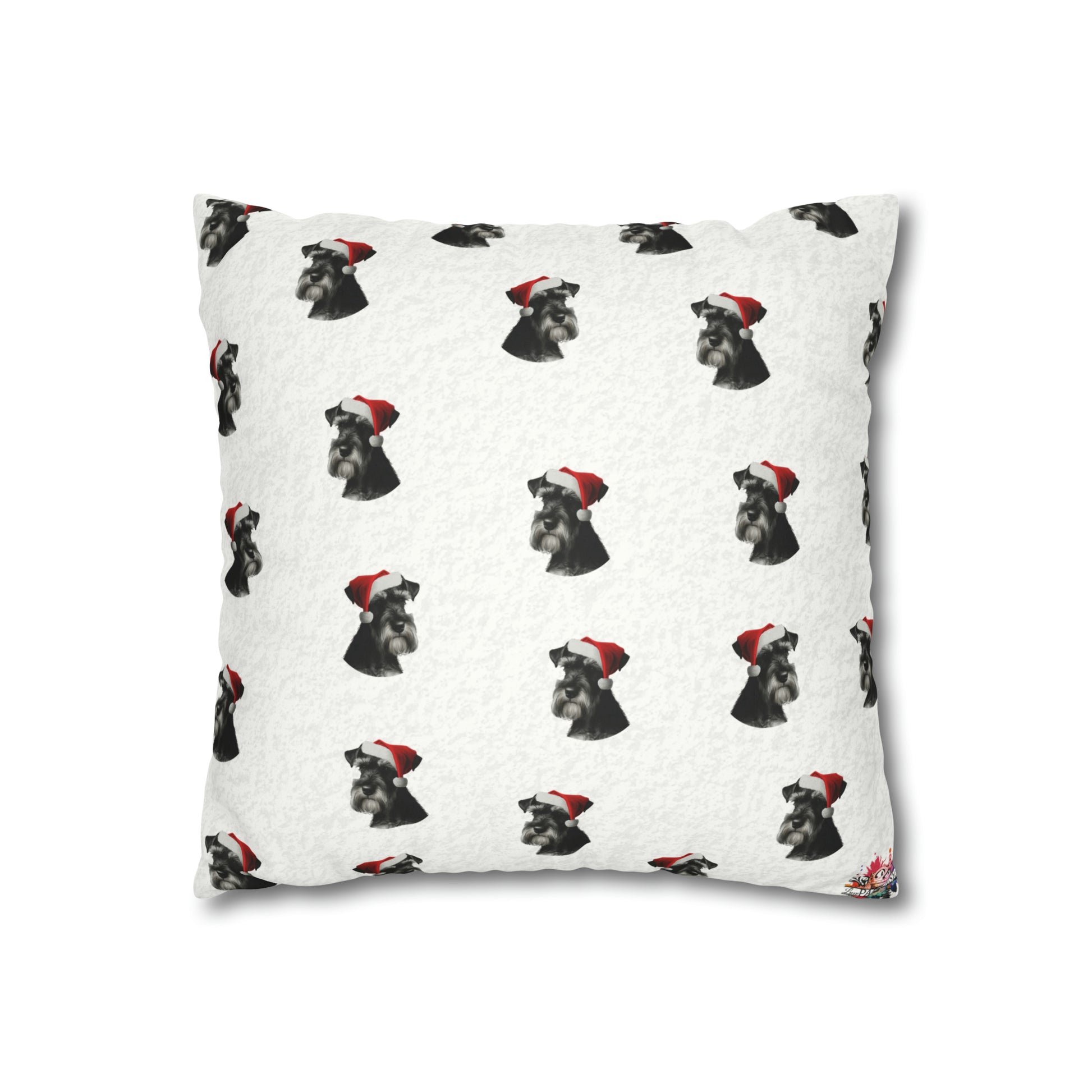 Schnauzer Christmas Cushion Cover in White - Festive Holiday Home Decor