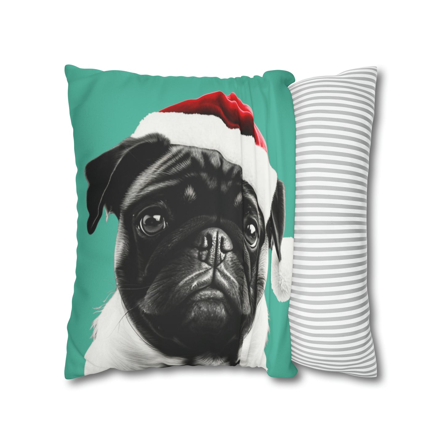 Adorable Pug Christmas Cushion Cover in Soft Faux Suede