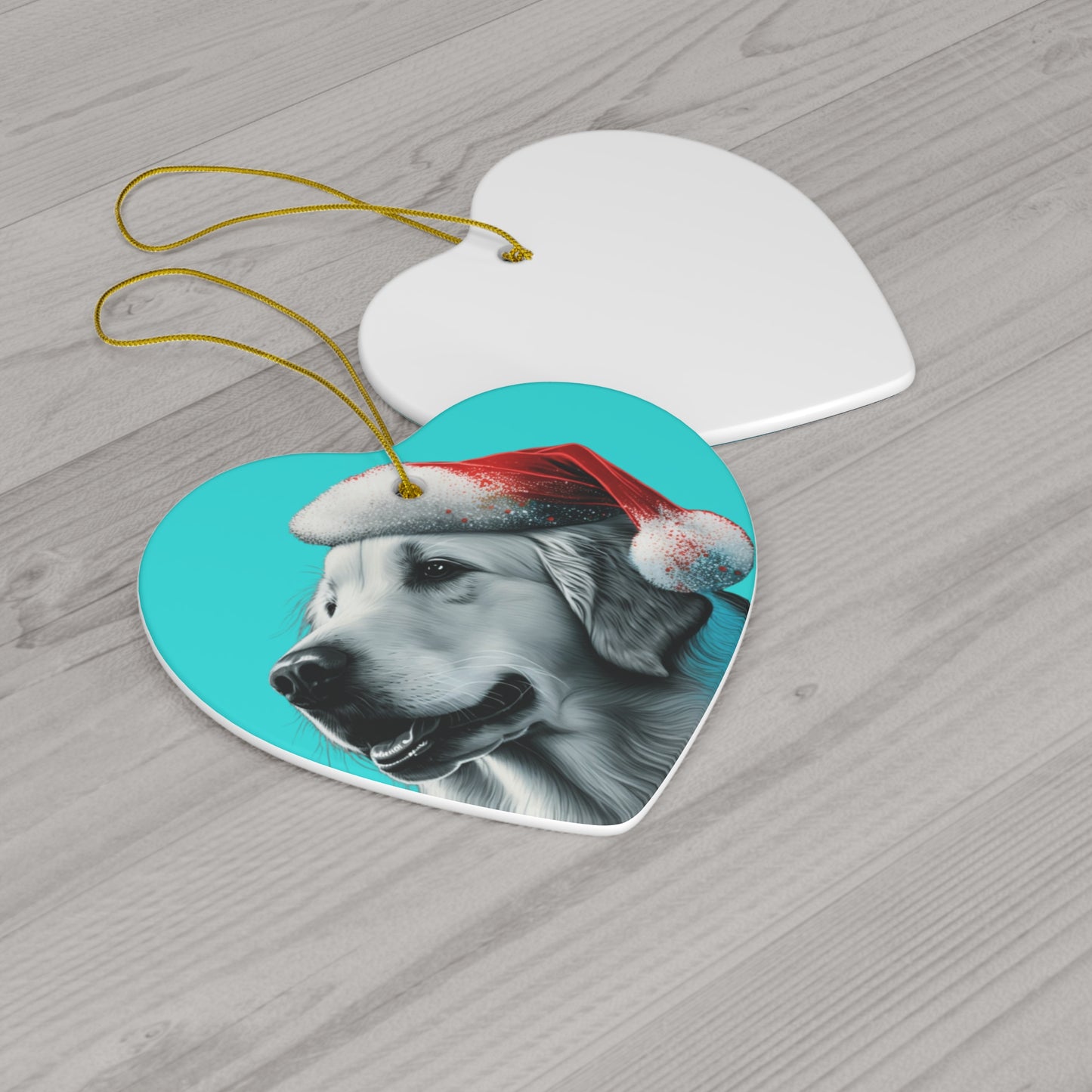 Golden Retriever Christmas Ornament on Blue Background