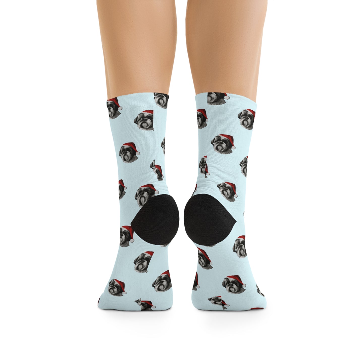 A pair of cozy Shih Tzu Christmas socks featuring a charming Shih Tzu dog design, perfect for adding a touch of holiday cheer to your festive attire.