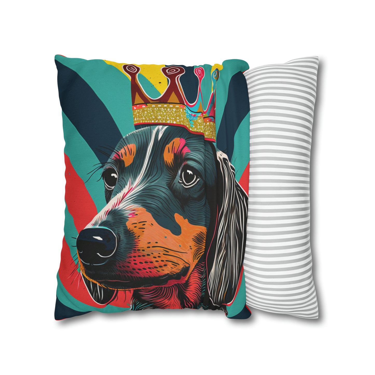 Pop Art Crowned Dachshund on Stripes - Vibrant Dog-Themed Decor