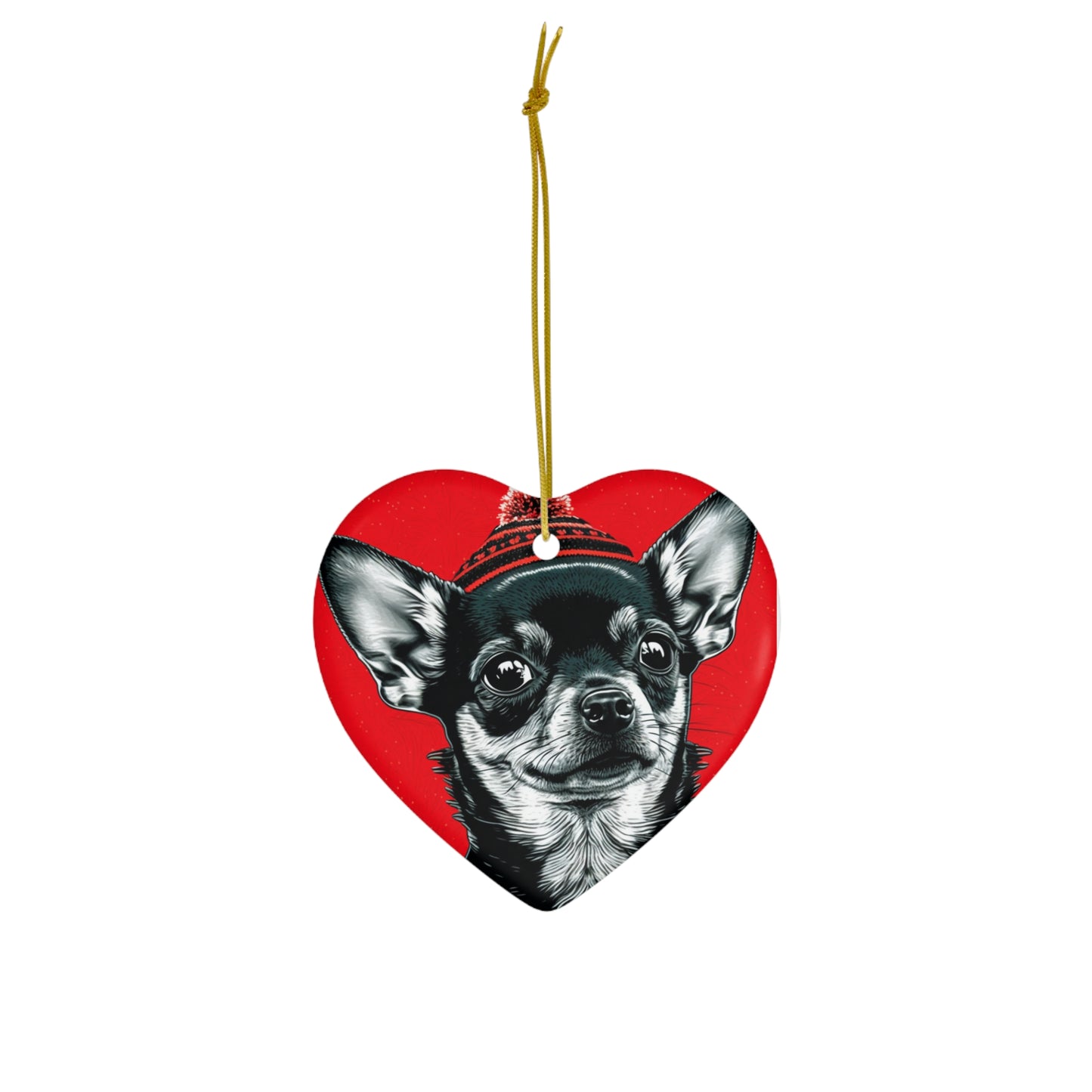 Festive Chihuahua Xmas Tree Ornament - Heart or Circle