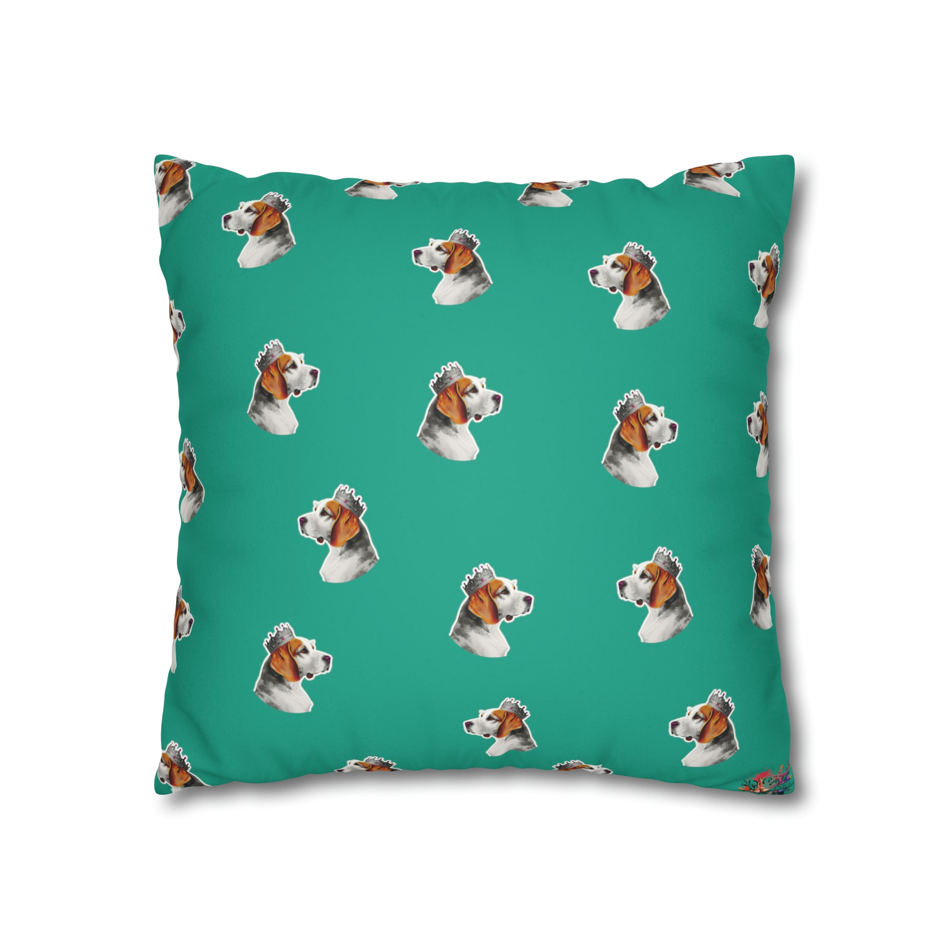 Beagle Pop Art Cushion Cover on Faux Fur Suede' displays a vibrant and playful pop art depiction of a Beagle, set against the luxurious texture of faux fur suede, perfect for adding a stylish and cozy canine touch to any home decor