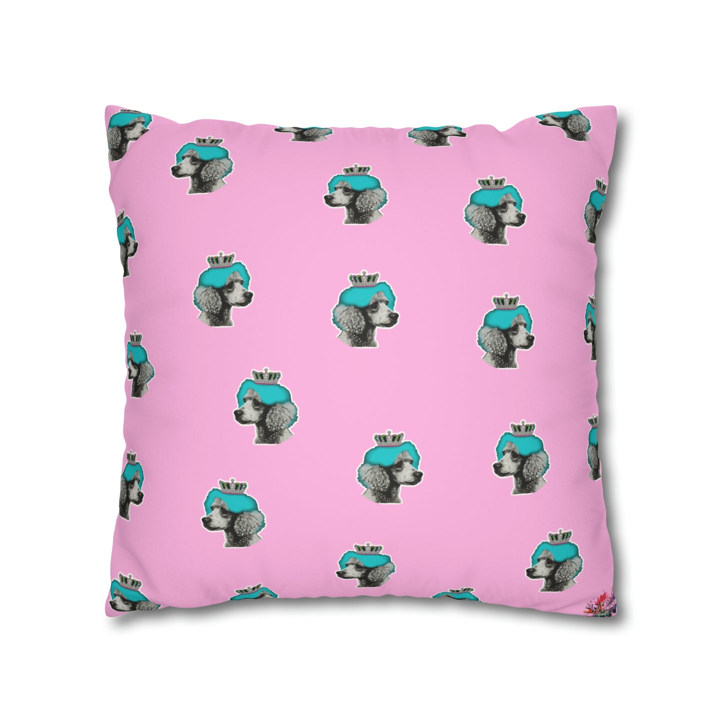 Pop Art Crowned Poodle Faux Suede Cushion Cover - Pink