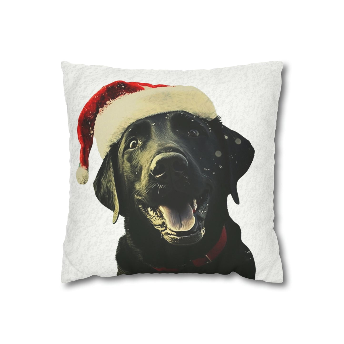 Happy Black Lab Christmas Cushion Cover in White - Festive Holiday Home Decor