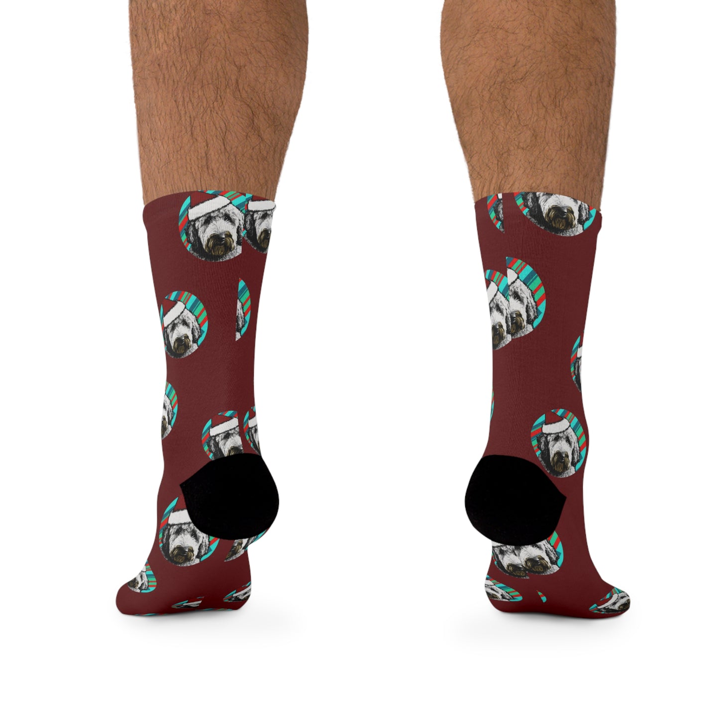 Festive Labradoodle Christmas Socks on Burgundy - Holiday Paw-sitivity!