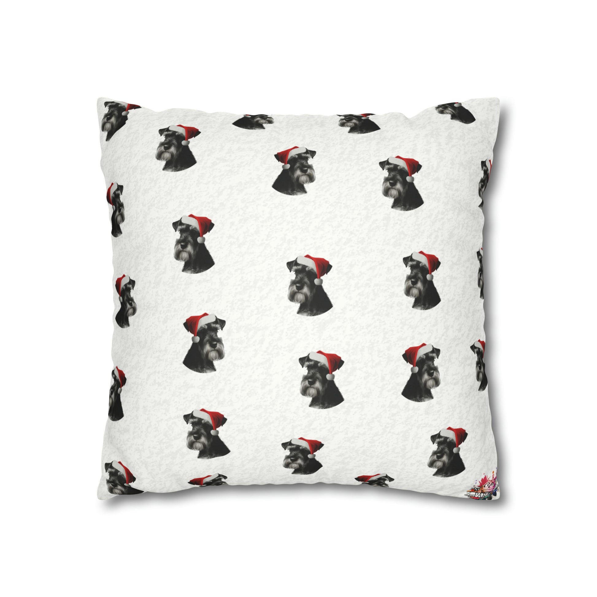 Schnauzer Christmas Cushion Cover in White - Festive Holiday Home Decor