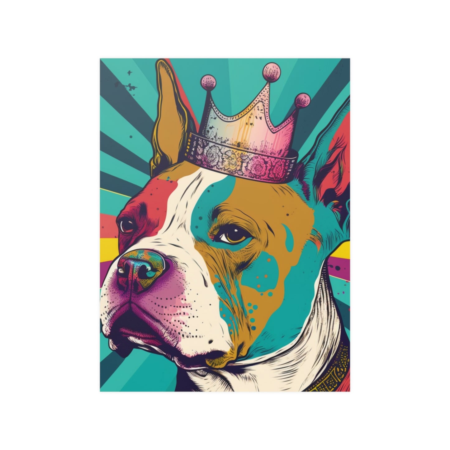 A colorful and vibrant PopArt poster featuring a Bully breed dog, perfect for adding artistic flair to your home decor.