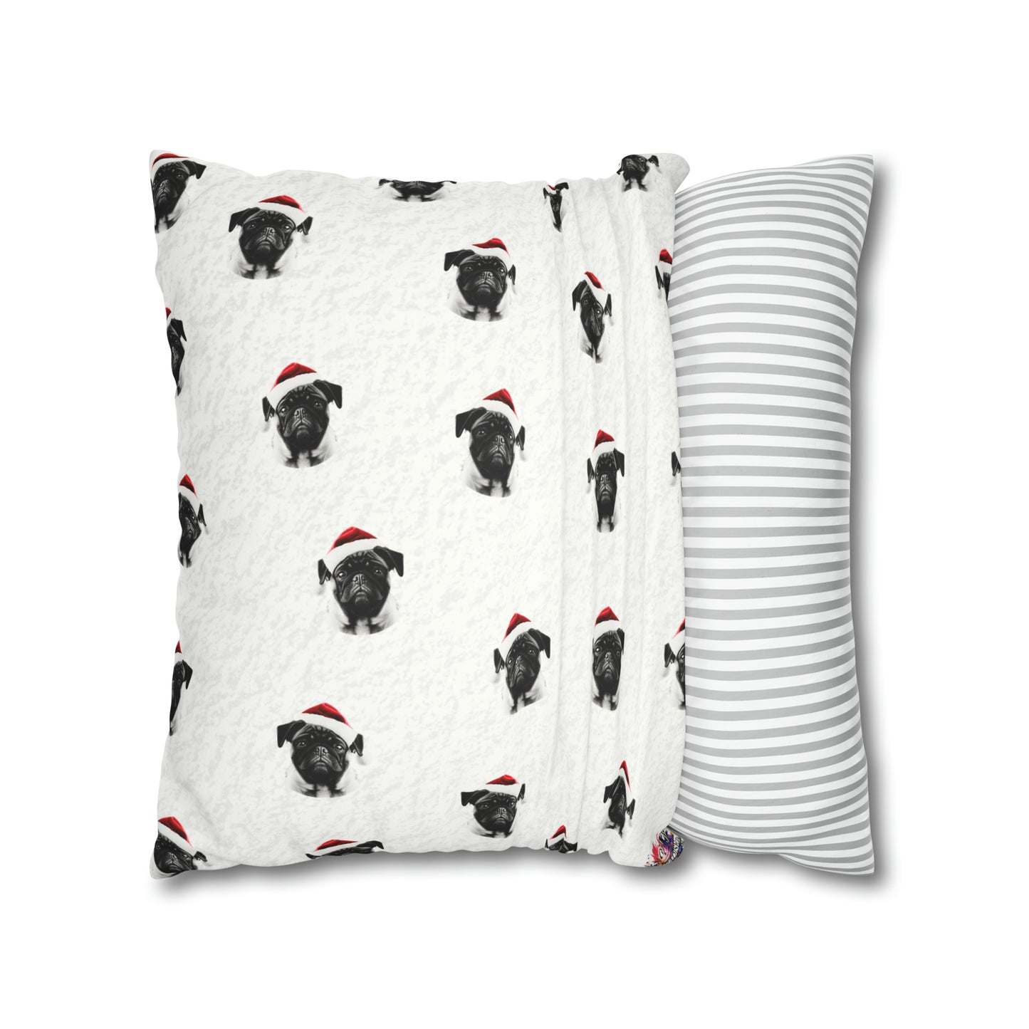 Adorable Pug Christmas Cushion Cover in Soft Faux Suede