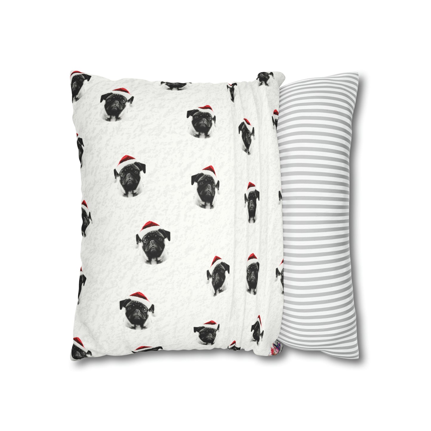 Adorable Pug Christmas Cushion Cover in Soft Faux Suede