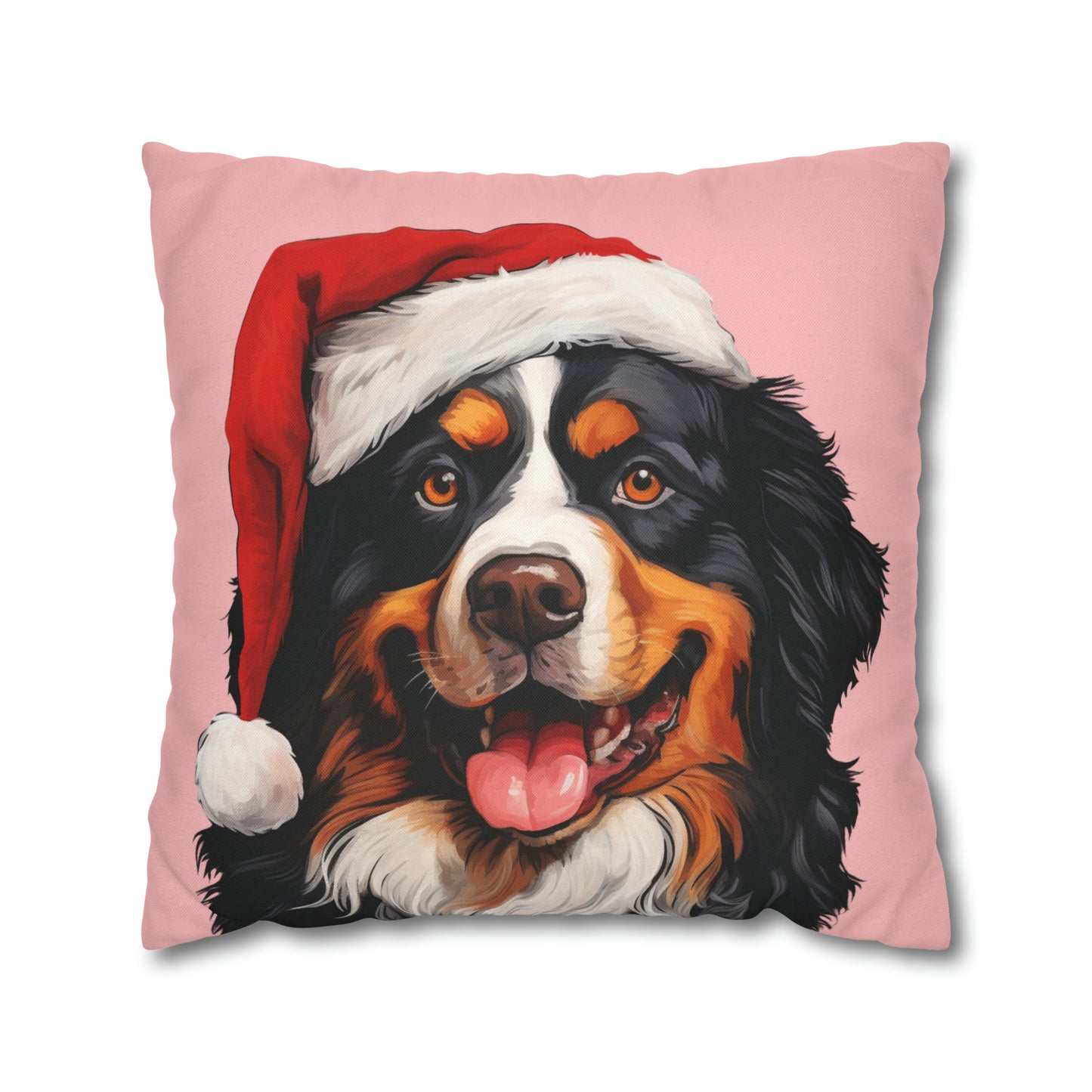 A festive Bernese Mountain Dog Christmas cushion cover featuring a beautiful Bernese Mountain Dog in a holiday setting, perfect for adding holiday charm to your home decor.