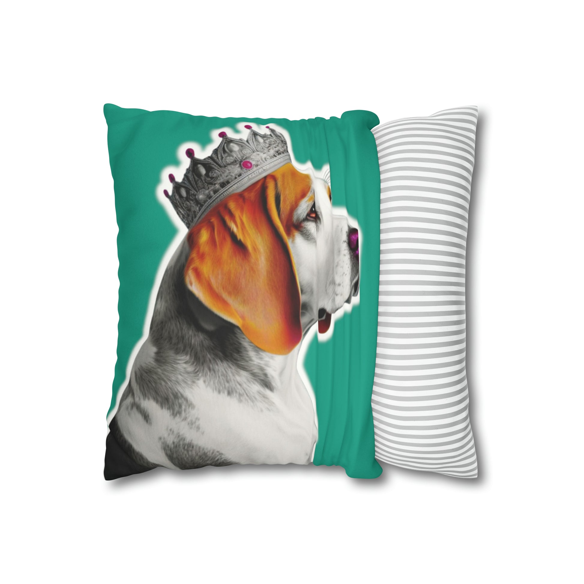 Beagle Pop Art Cushion Cover on Faux Fur Suede' displays a vibrant and playful pop art depiction of a Beagle, set against the luxurious texture of faux fur suede, perfect for adding a stylish and cozy canine touch to any home decor