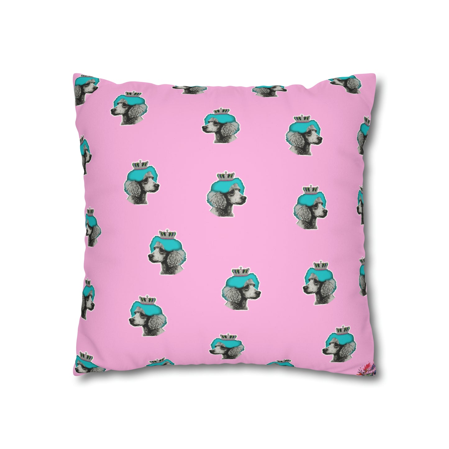 Pop Art Crowned Poodle Faux Suede Cushion Cover - Pink