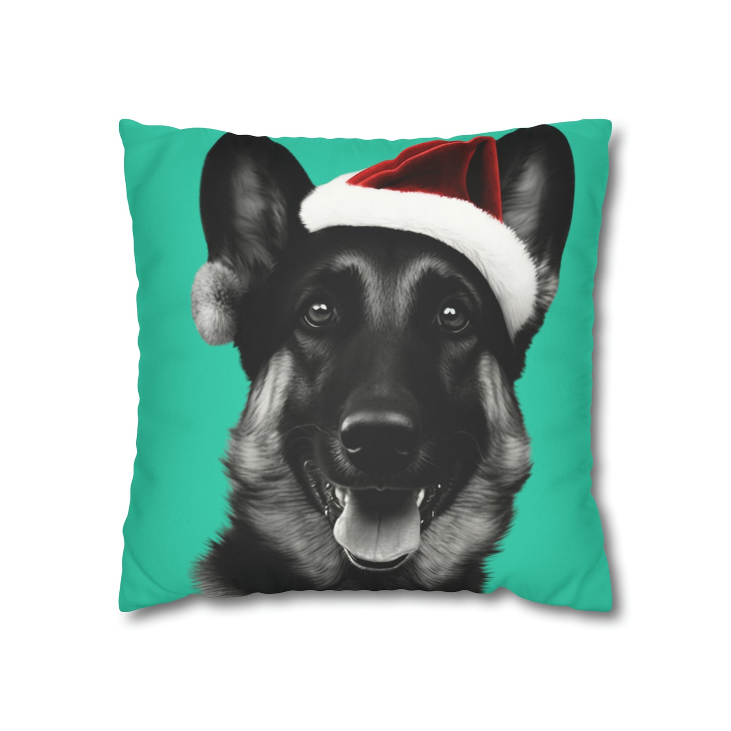 German Shepherd Green Christmas Cushion Cover - Festive holiday decor for a joyful home at LuxeParadise Prints