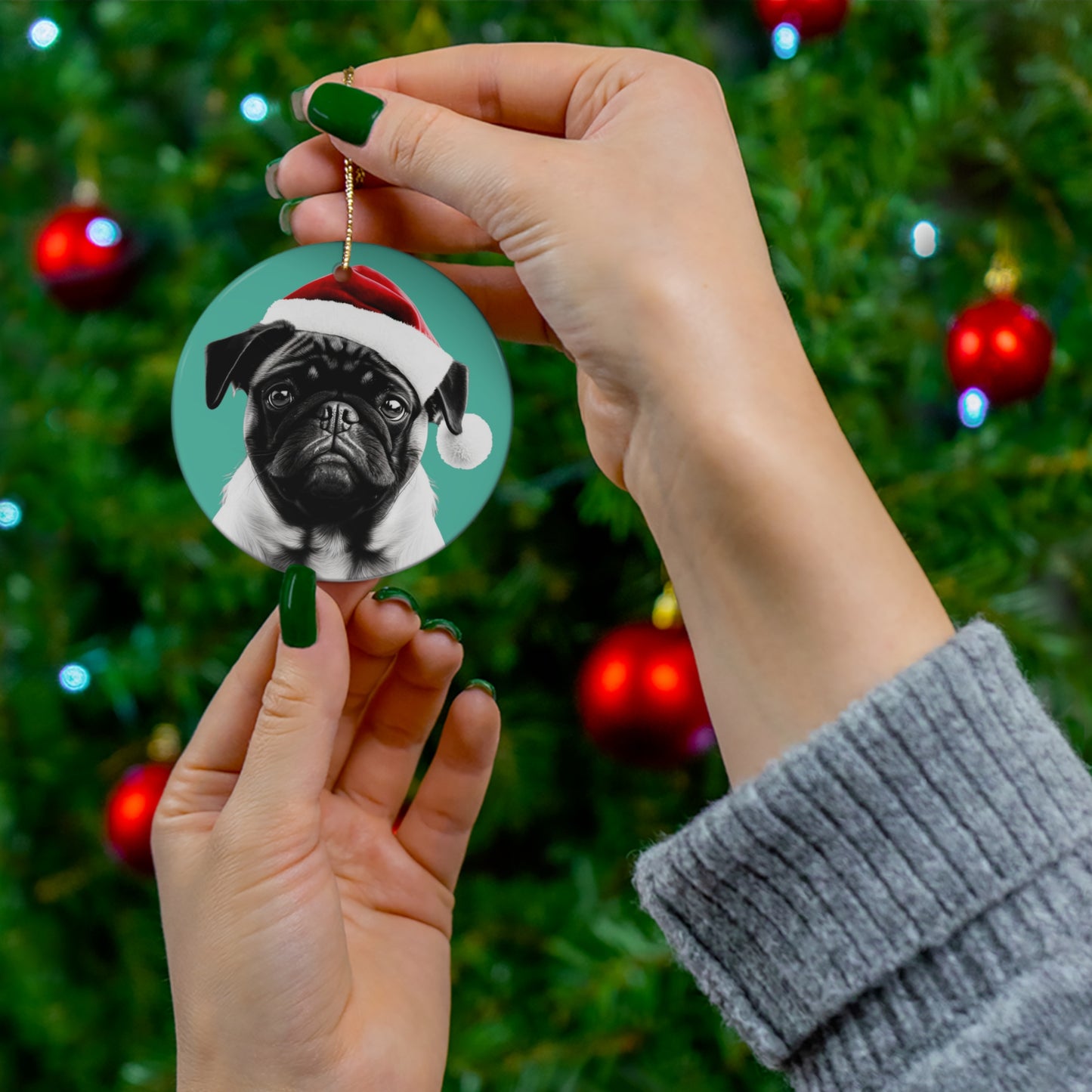 Festive Pug Xmas Tree Ornament - Heartfelt Holiday Joy