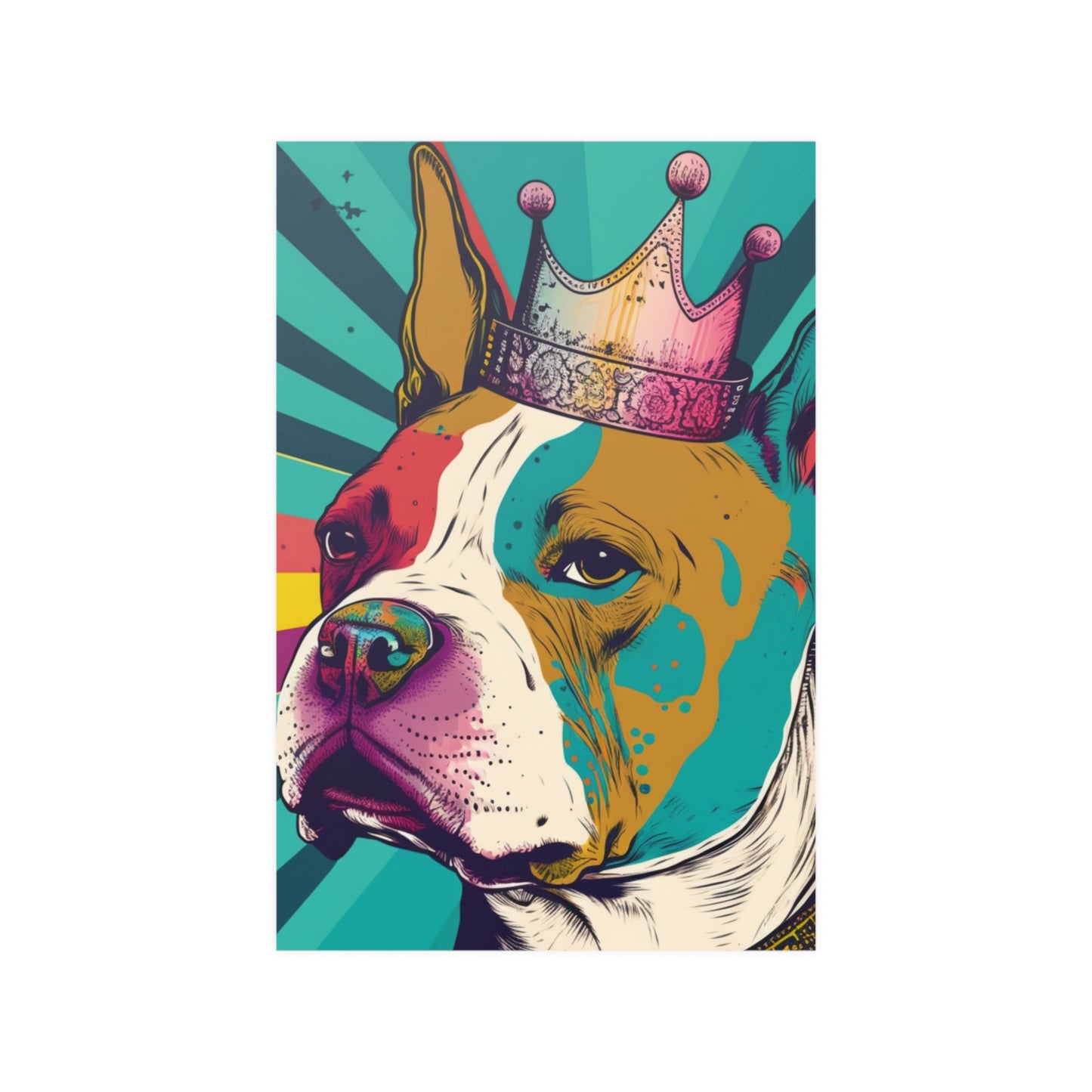 A colorful and vibrant PopArt poster featuring a Bully breed dog, perfect for adding artistic flair to your home decor.