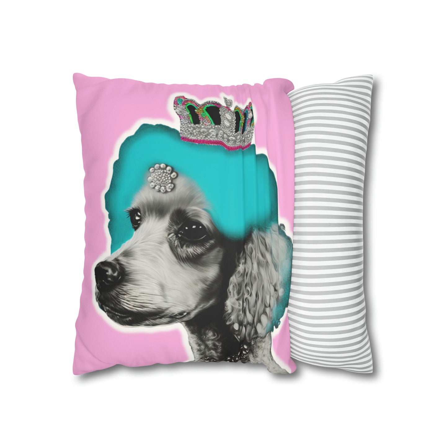 Pop Art Crowned Poodle Faux Suede Cushion Cover - Pink