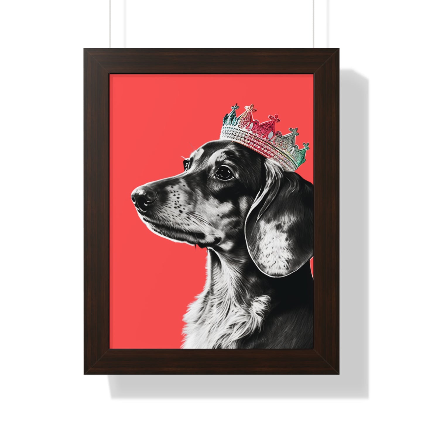 Dachshund on Coral Framed Art Print - Choice of White, Black, or Walnut Frame