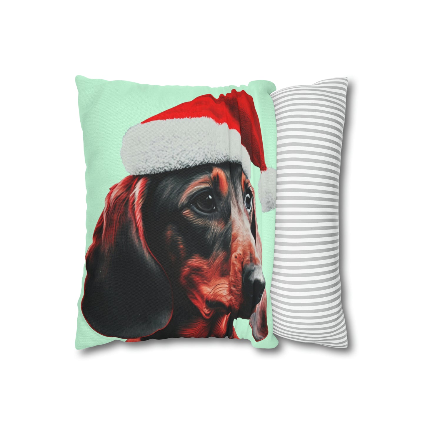 Christmas Dachshund in Hat on Mint Green Cushion Cover