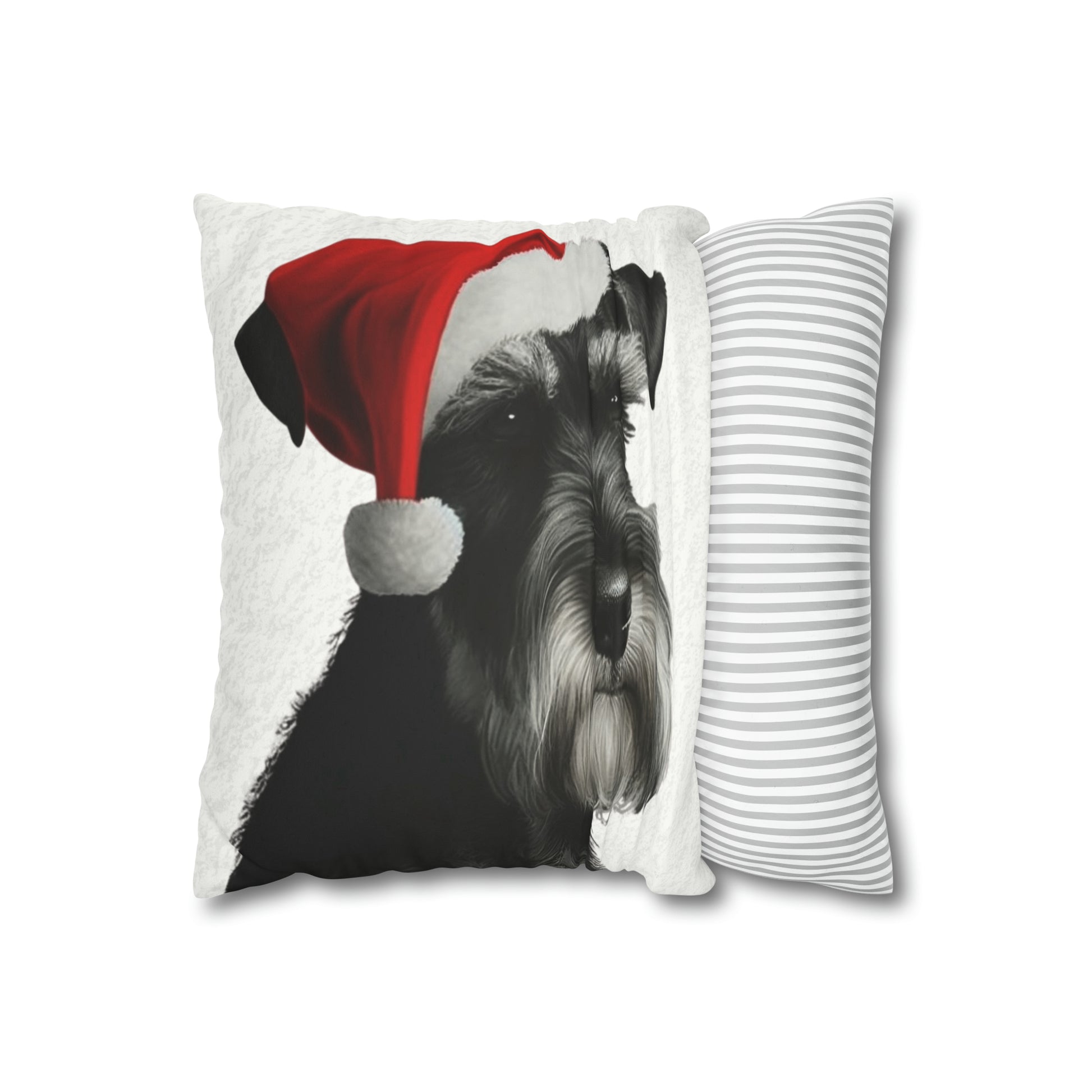 Schnauzer Christmas Cushion Cover in White - Festive Holiday Home Decor