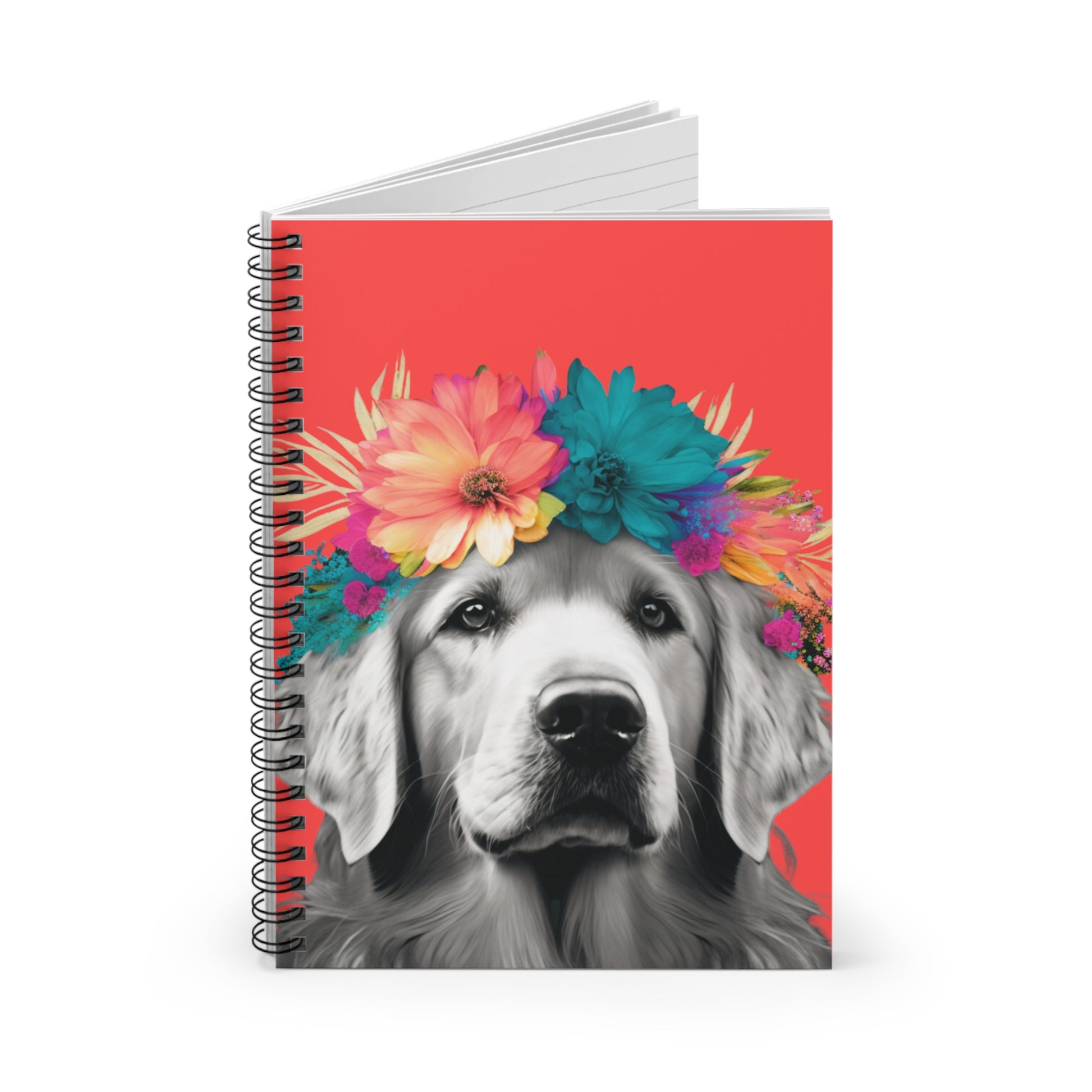 Coral Bliss Golden Retriever Tropical Spiral Notebook