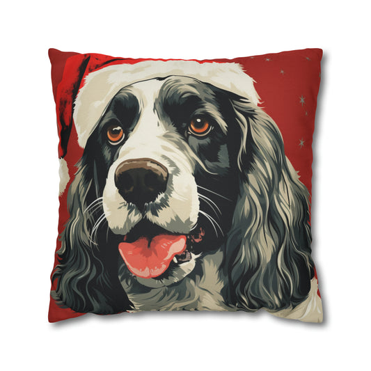 Christmas Cocker Spaniel PopArt Cushion Cover - Red and Turquoise 🎄🐕‍🦺🎨