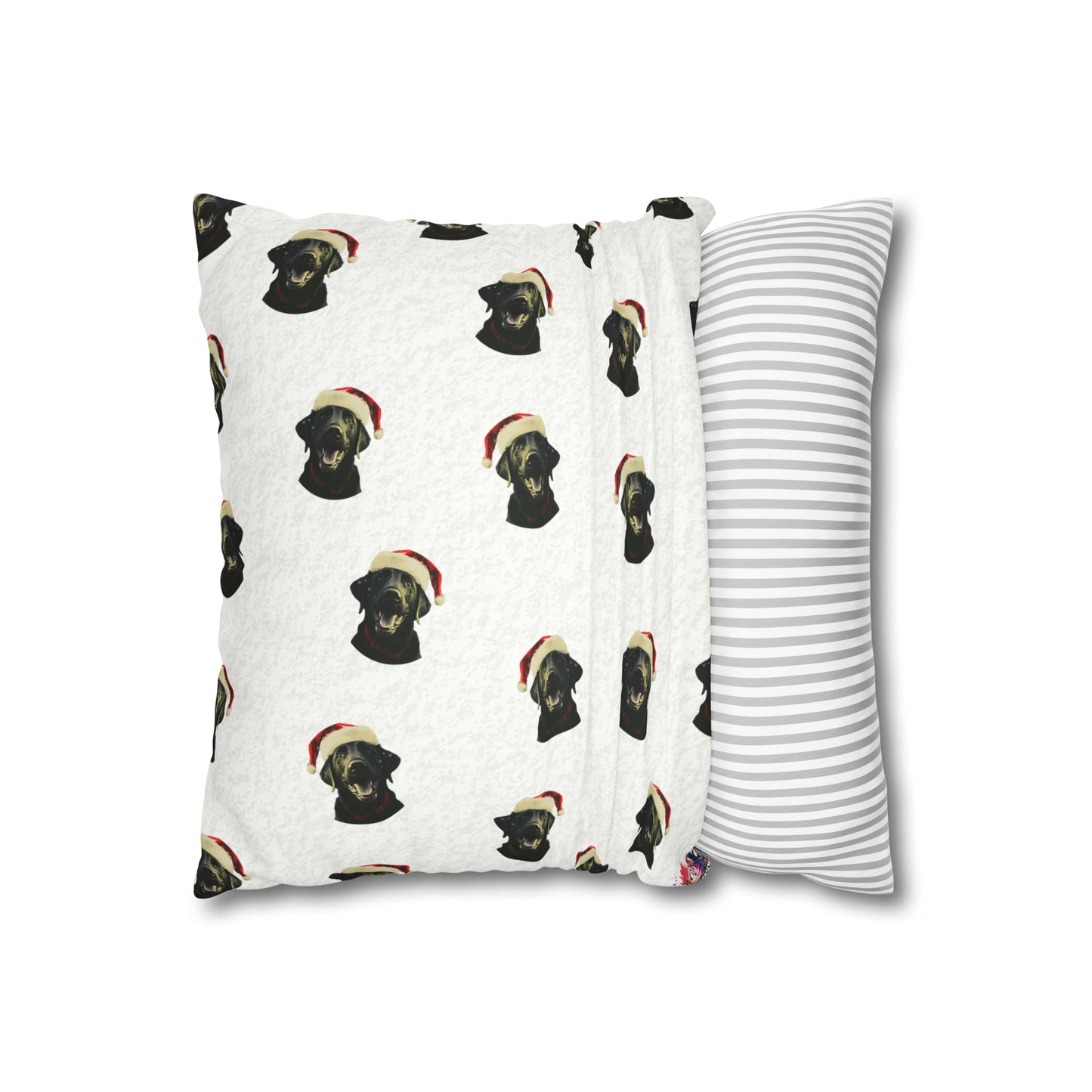 Happy Black Lab Christmas Cushion Cover in White - Festive Holiday Home Decor