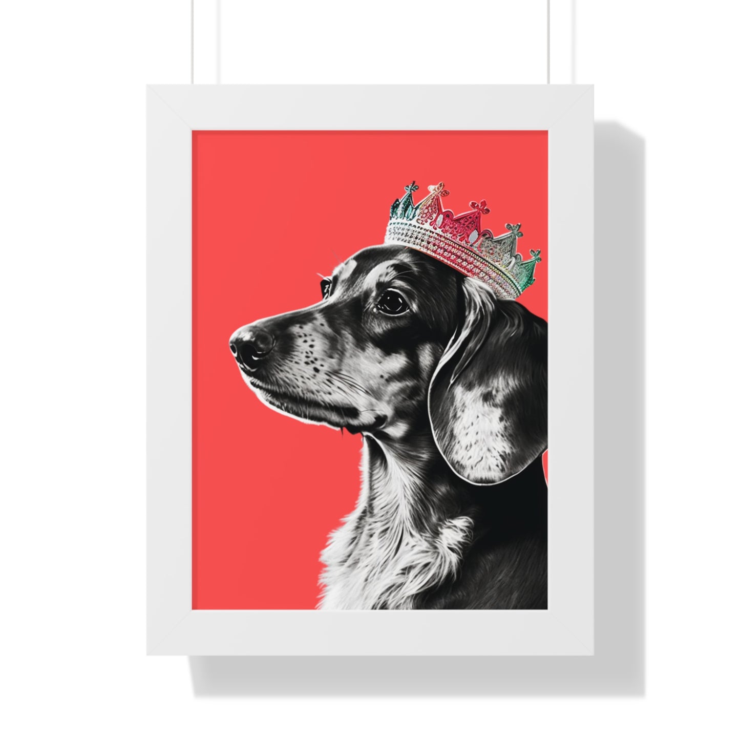 Dachshund on Coral Framed Art Print - Choice of White, Black, or Walnut Frame