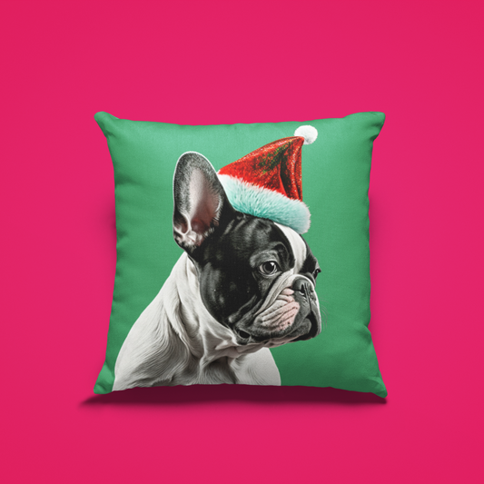 PopArt French Bulldog with Santa Hat Cushion Cover