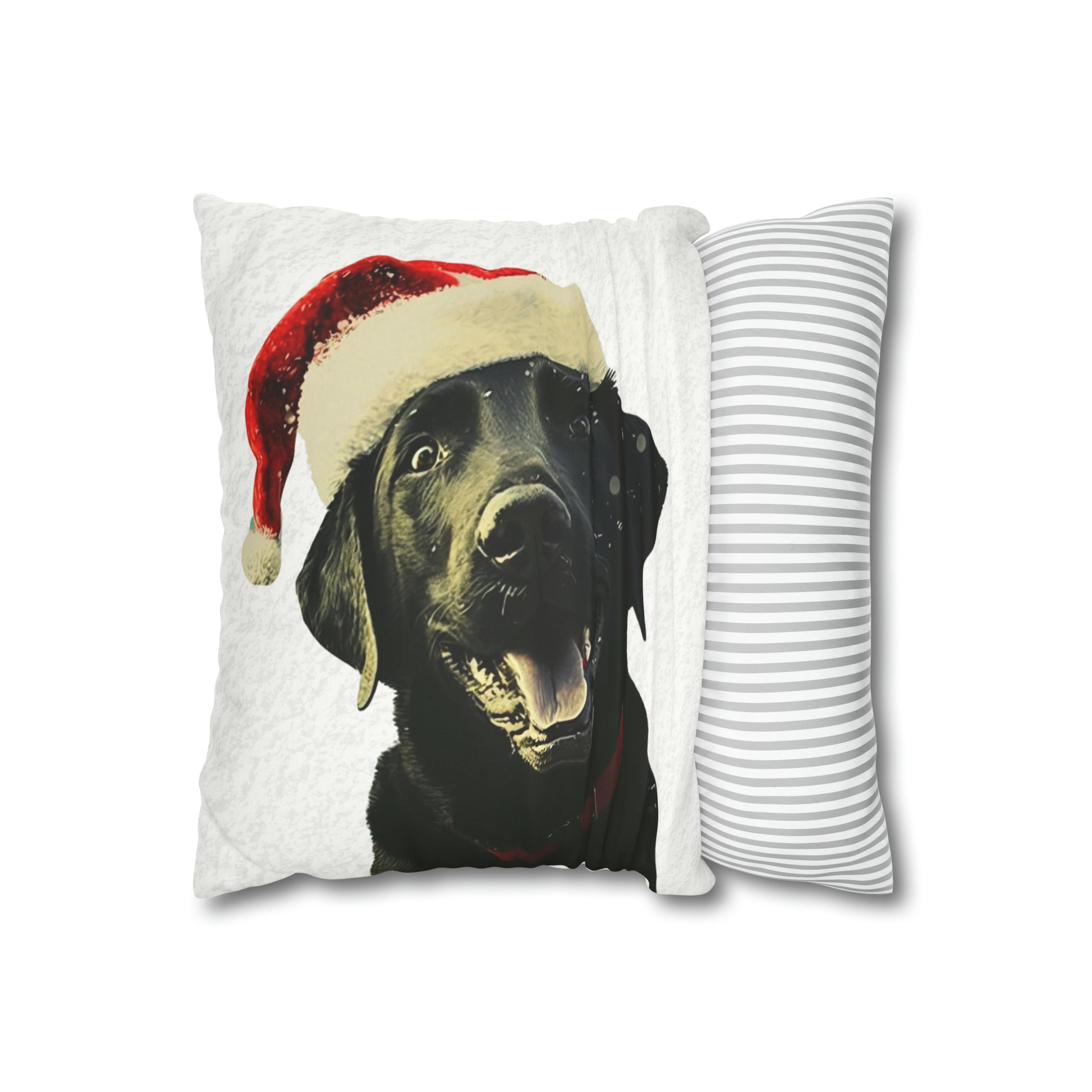 Happy Black Lab Christmas Cushion Cover in White - Festive Holiday Home Decor