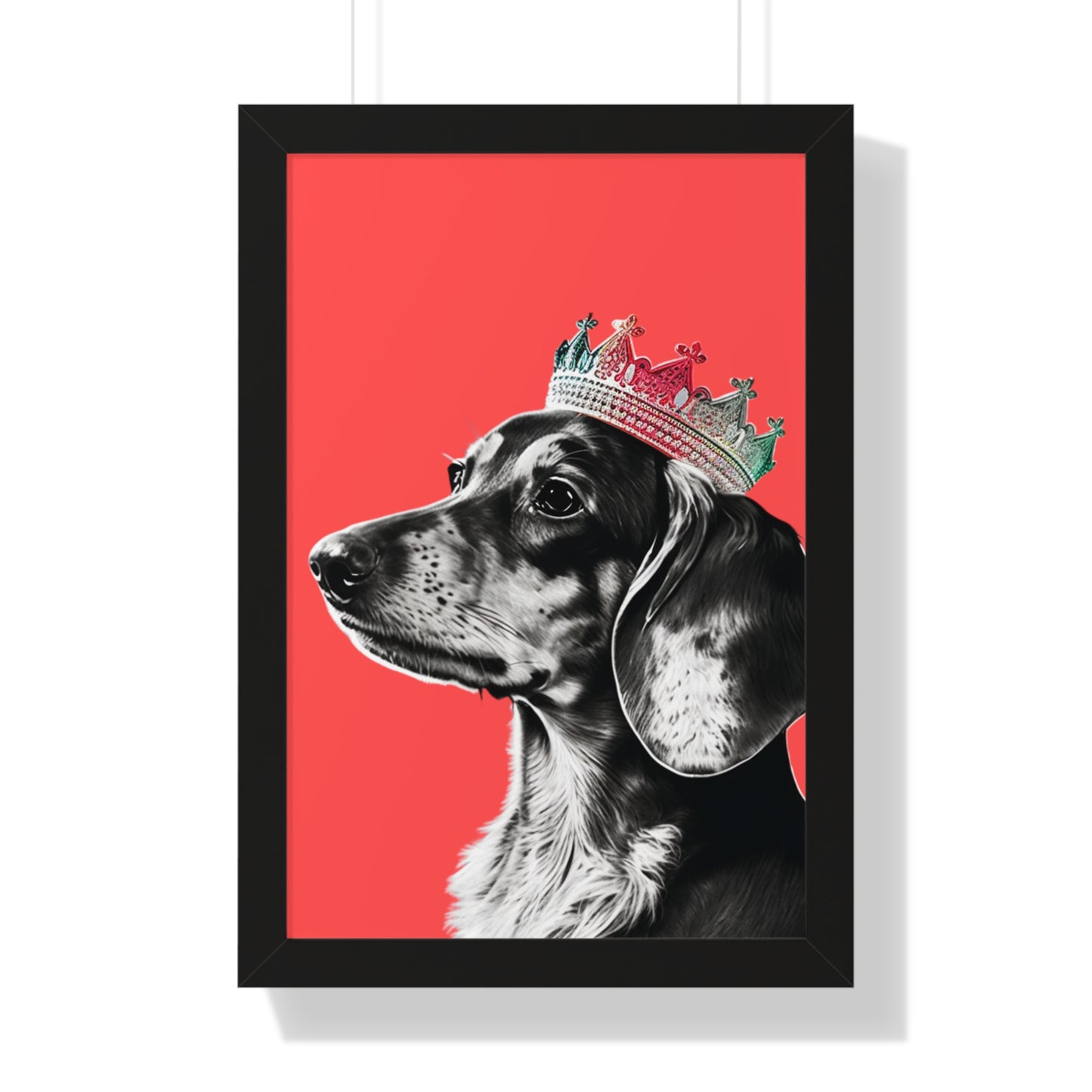 Dachshund on Coral Framed Art Print - Choice of White, Black, or Walnut Frame