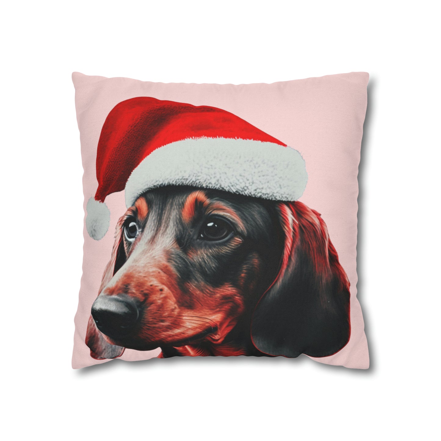 Christmas Dachshund on Pastel Pink Cushion Cover