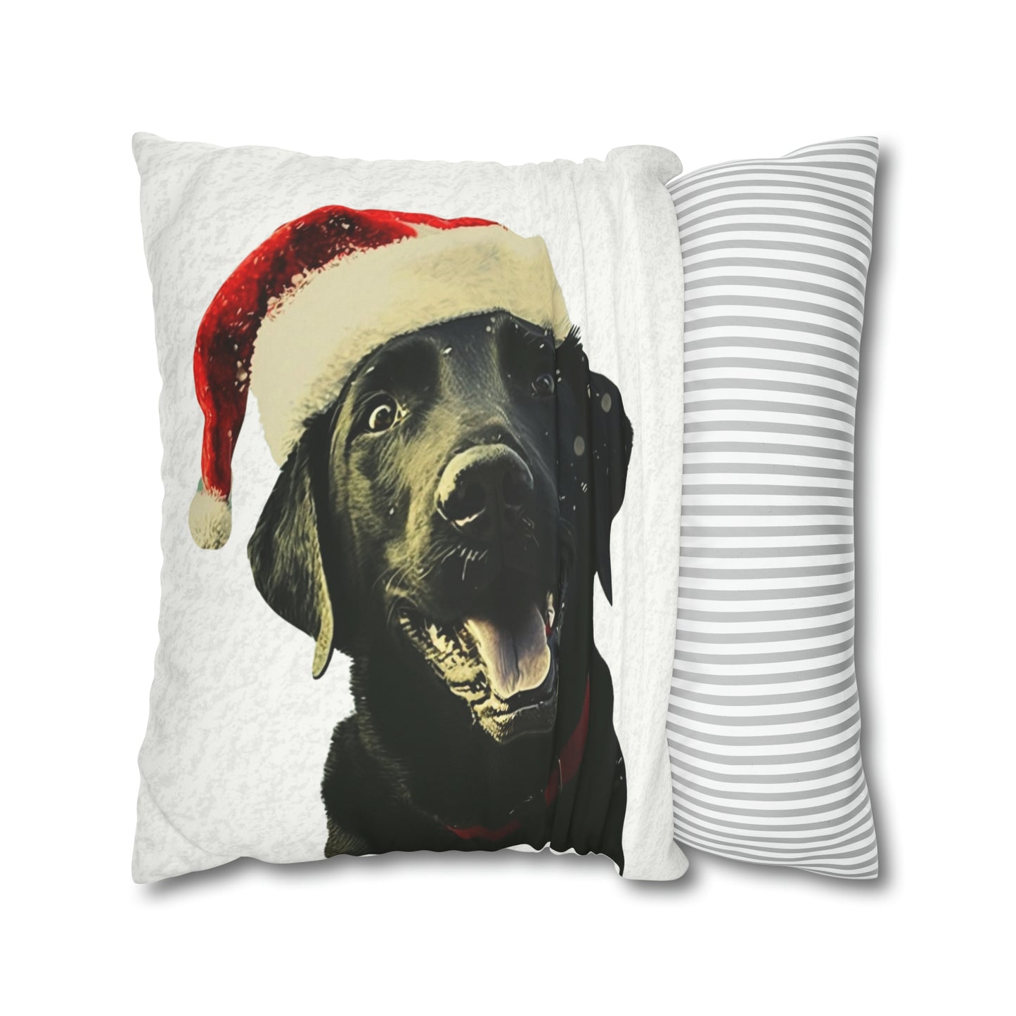 Happy Black Lab Christmas Cushion Cover - Festive White Xmas Decor