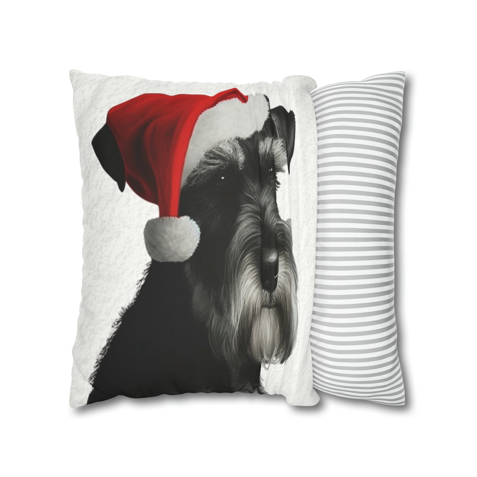 Schnauzer Christmas Cushion Cover in White - Festive Holiday Home Decor