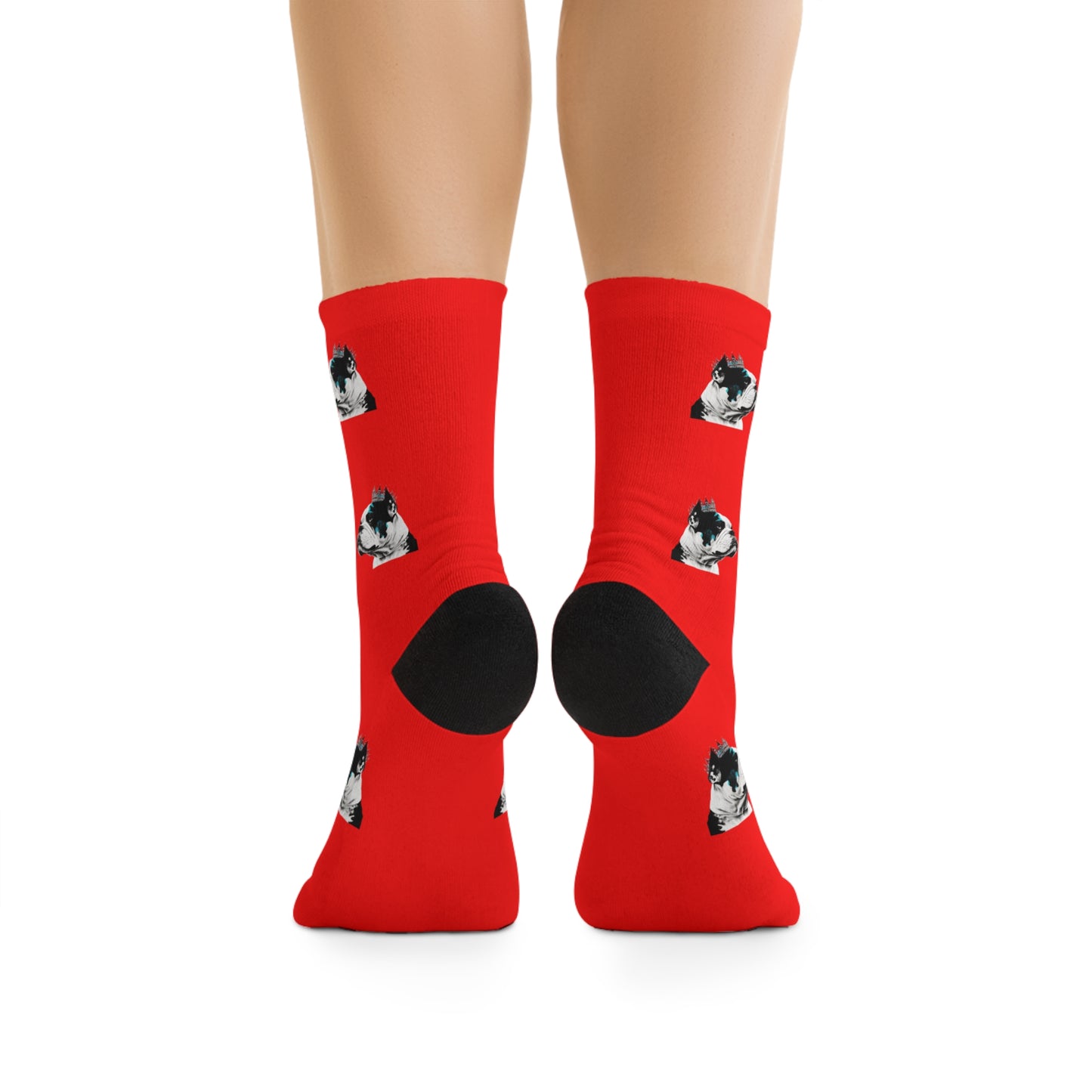 Red novelty socks featuring an XL Bully dog design.