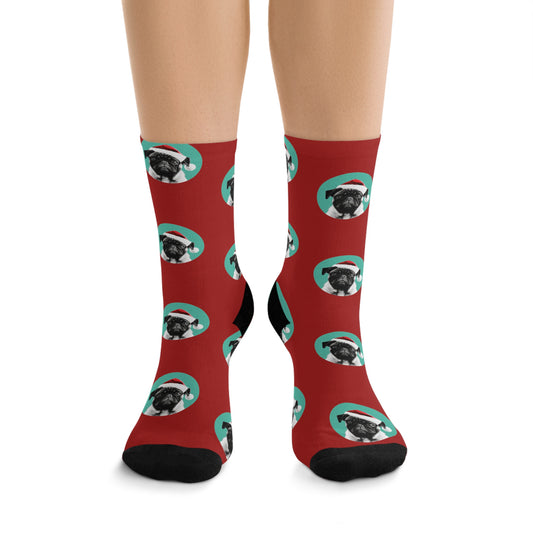 Festive Xmas Pug PopArt Novelty Socks - Cozy Holiday Cheer!