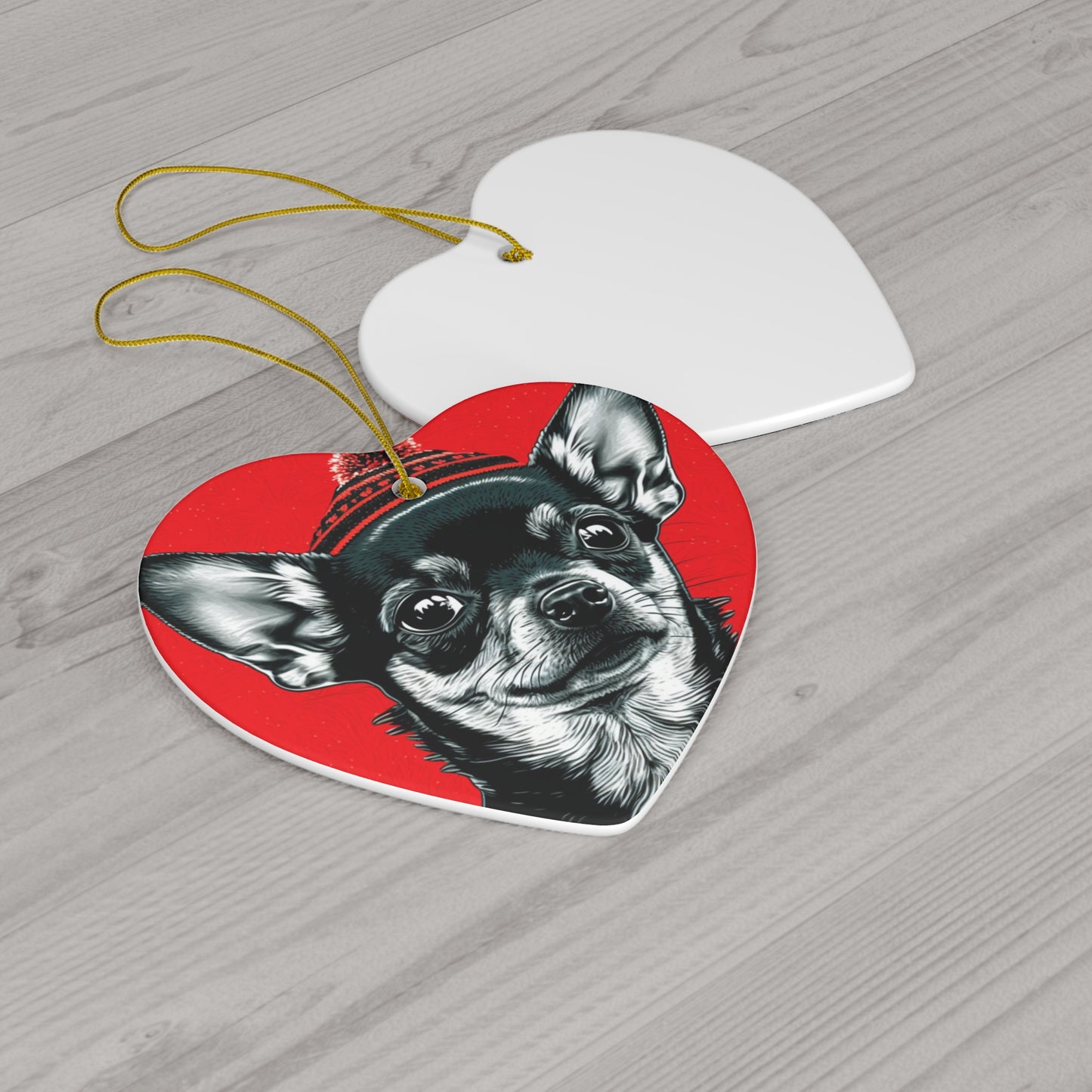 Festive Chihuahua Xmas Tree Ornament - Heart or Circle