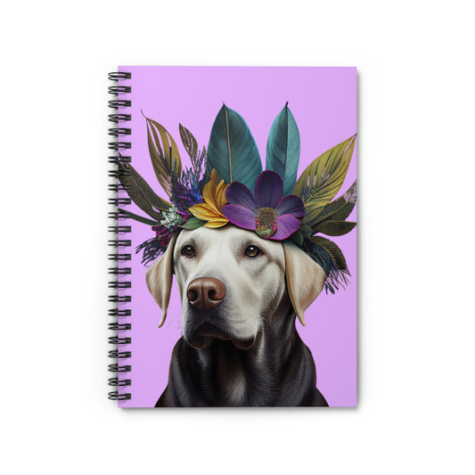 A vibrant purple notebook featuring a loyal Retriever design on the cover