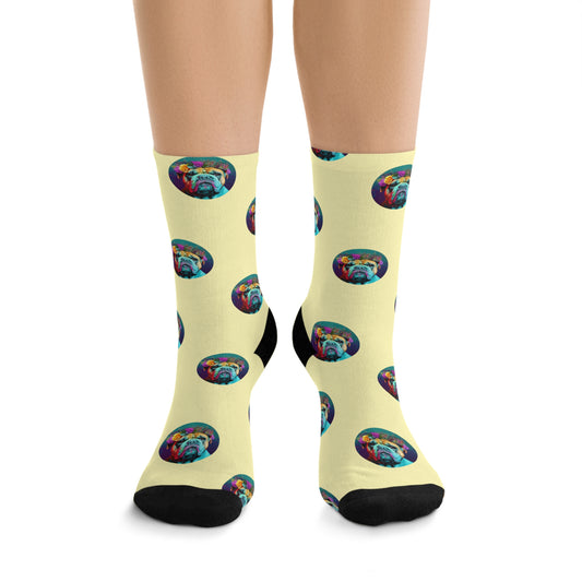 Colorful Pop Art British Bulldog Socks on Cream